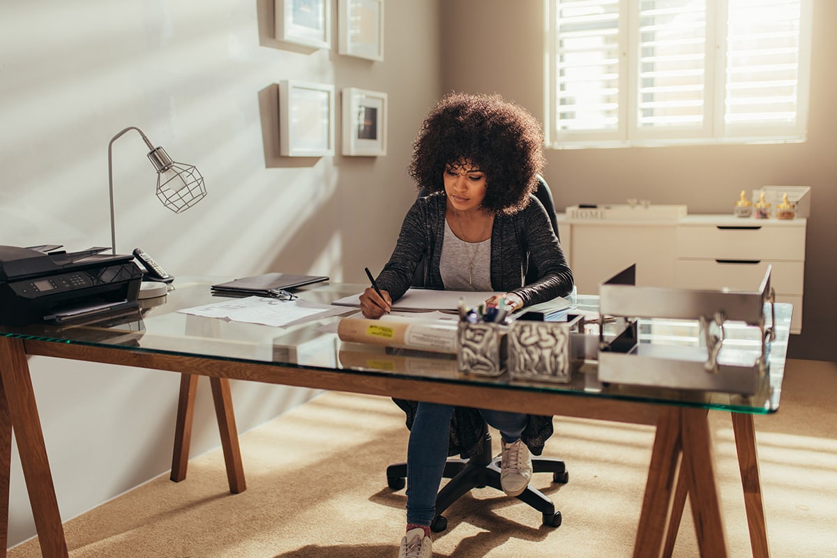 woman sitting at desk