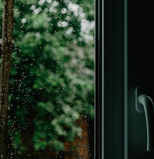 Rain on door. 